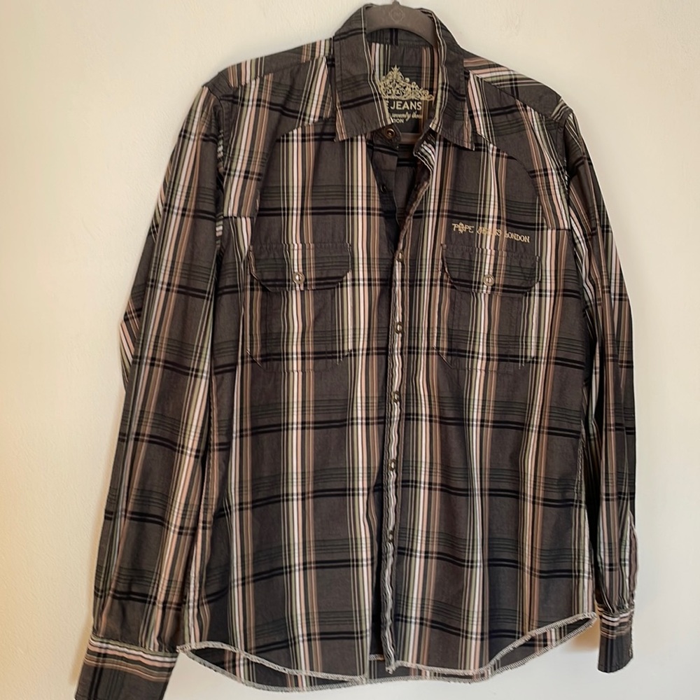 Pepe Jeans London Mens snap front plaid shirt